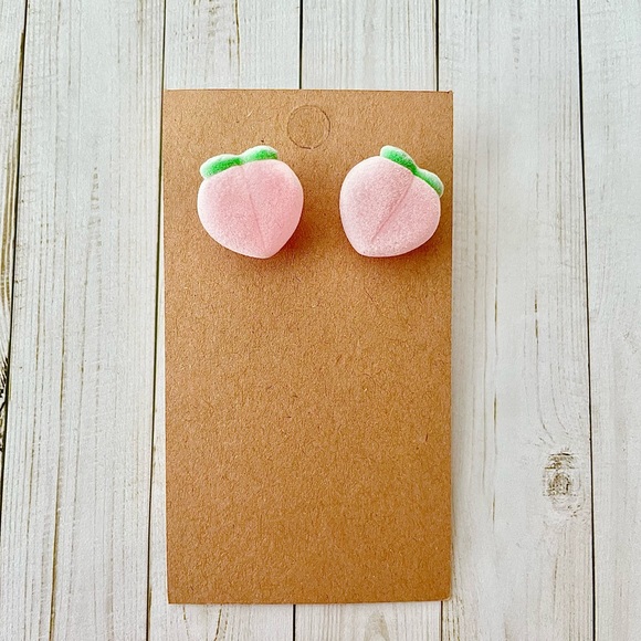 🖤 Fuzzy Peach Stud Earrings - Picture 2 of 4